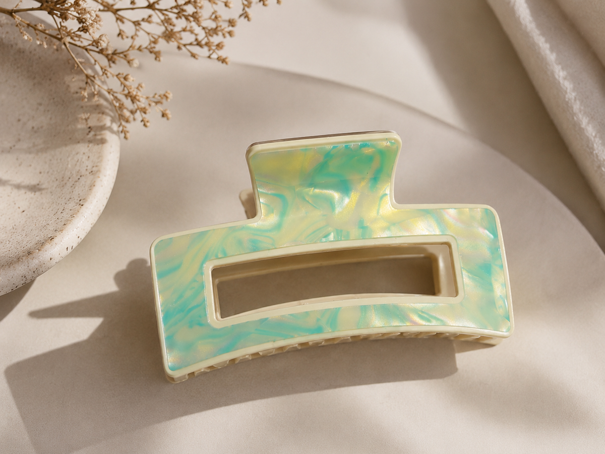 Mint Green Marble-Effect Large Hair Claw Clip