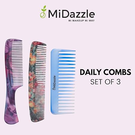 Midazzle Daily Comb For Styling | Hair Comb For Men and Women - Multicolor - Set of 3 (MIDC00005)