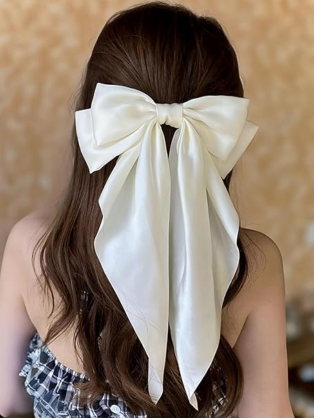 Off White - Bows for Women, Bow Clips - Hair Clips, Hair Accessories, Hair Clip - Luxury Satin Hair Bow Clips for Girls, Cute Accessories for Girls