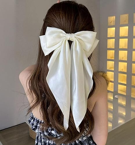 Off White - Bows for Women, Bow Clips - Hair Clips, Hair Accessories, Hair Clip - Luxury Satin Hair Bow Clips for Girls, Cute Accessories for Girls