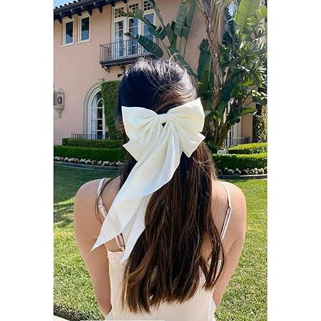 Off White - Bows for Women, Bow Clips - Hair Clips, Hair Accessories, Hair Clip - Luxury Satin Hair Bow Clips for Girls, Cute Accessories for Girls